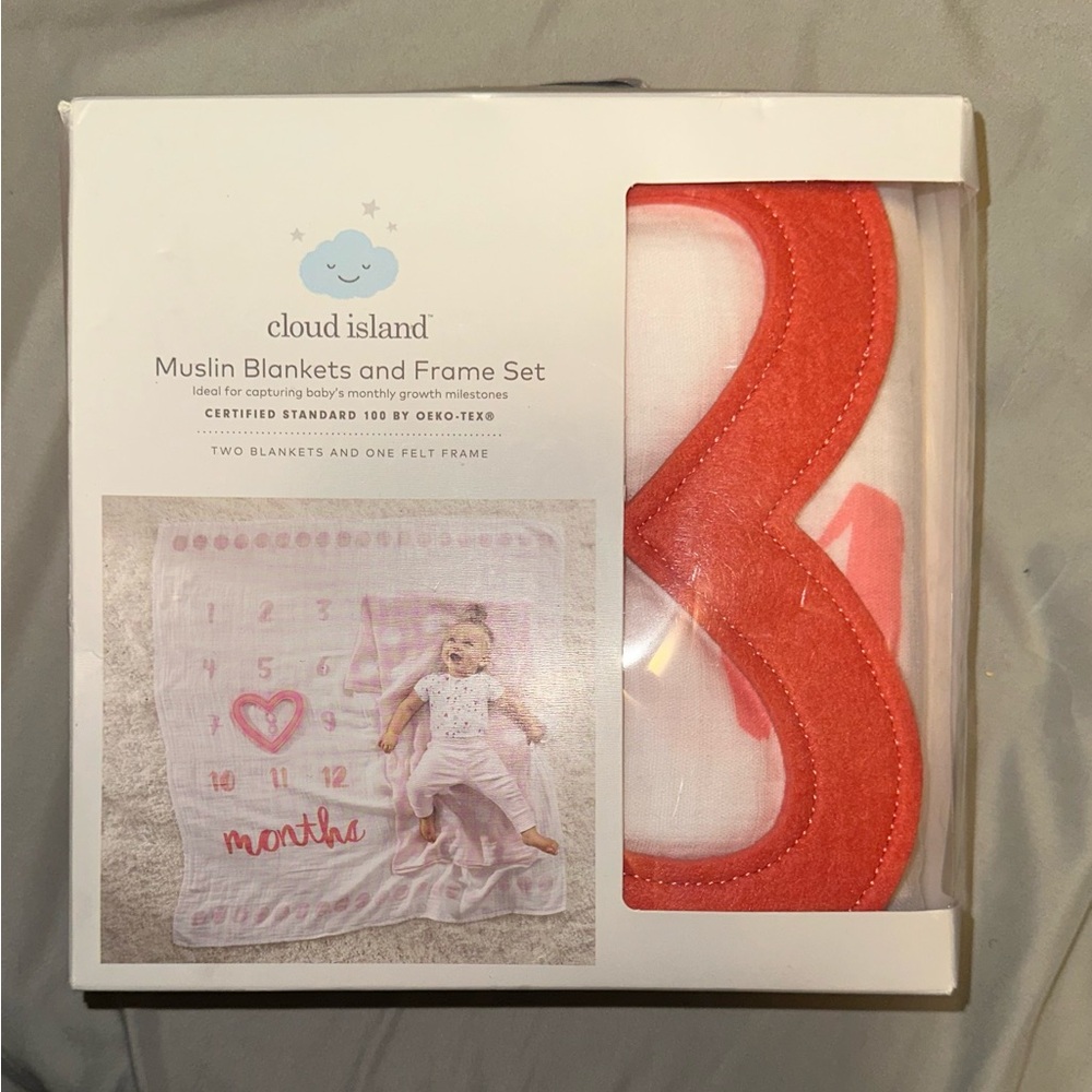 Muslin Blankets with Felt Frame Dots - Cloud Island Pink